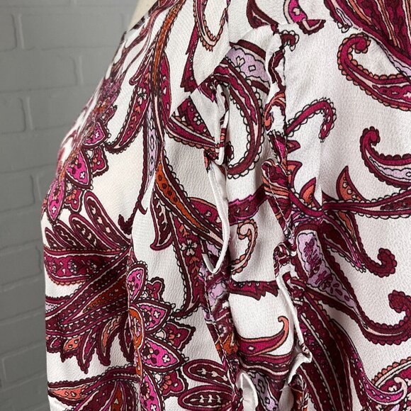 Liz Claiborne Blouse Women Large Pink Paisley Ruffle Sleeve Keyhole Career Party - Picture 4 of 13